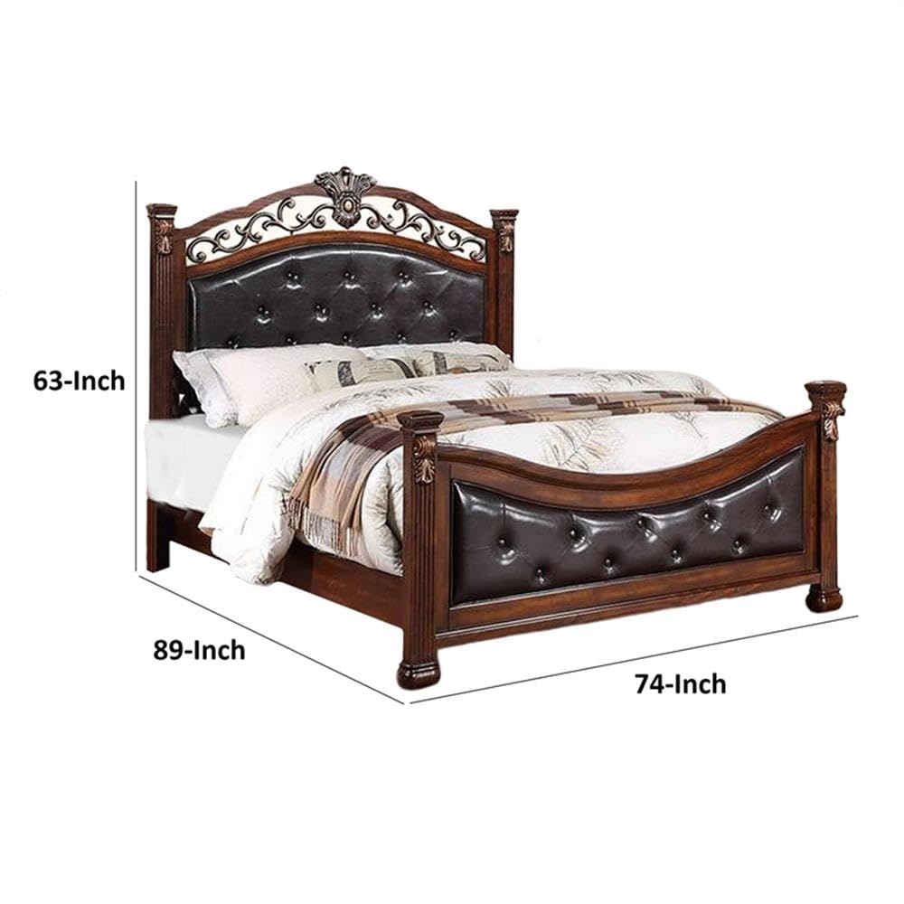 California King Bed with Tufted Vegan Faux Leather Headboard M455