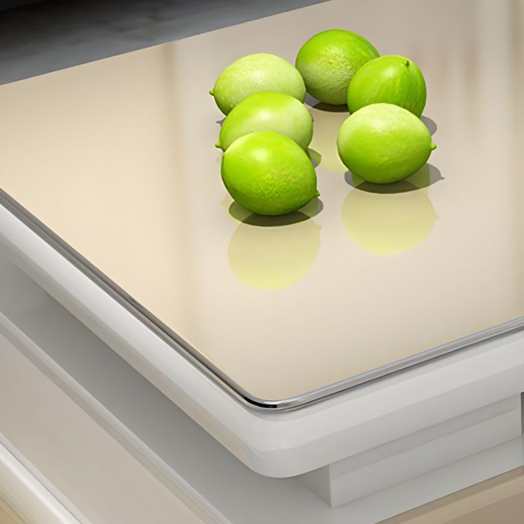 Modern Rectangular Glass Coffee Table with White Wood Base and Storage C22634
