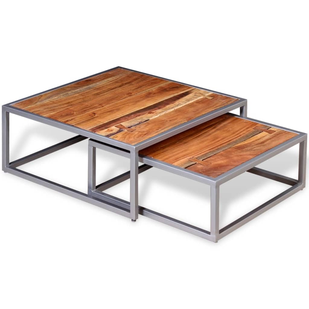 Acacia Wood and Steel Coffee Table Set of 2 Brown N783061