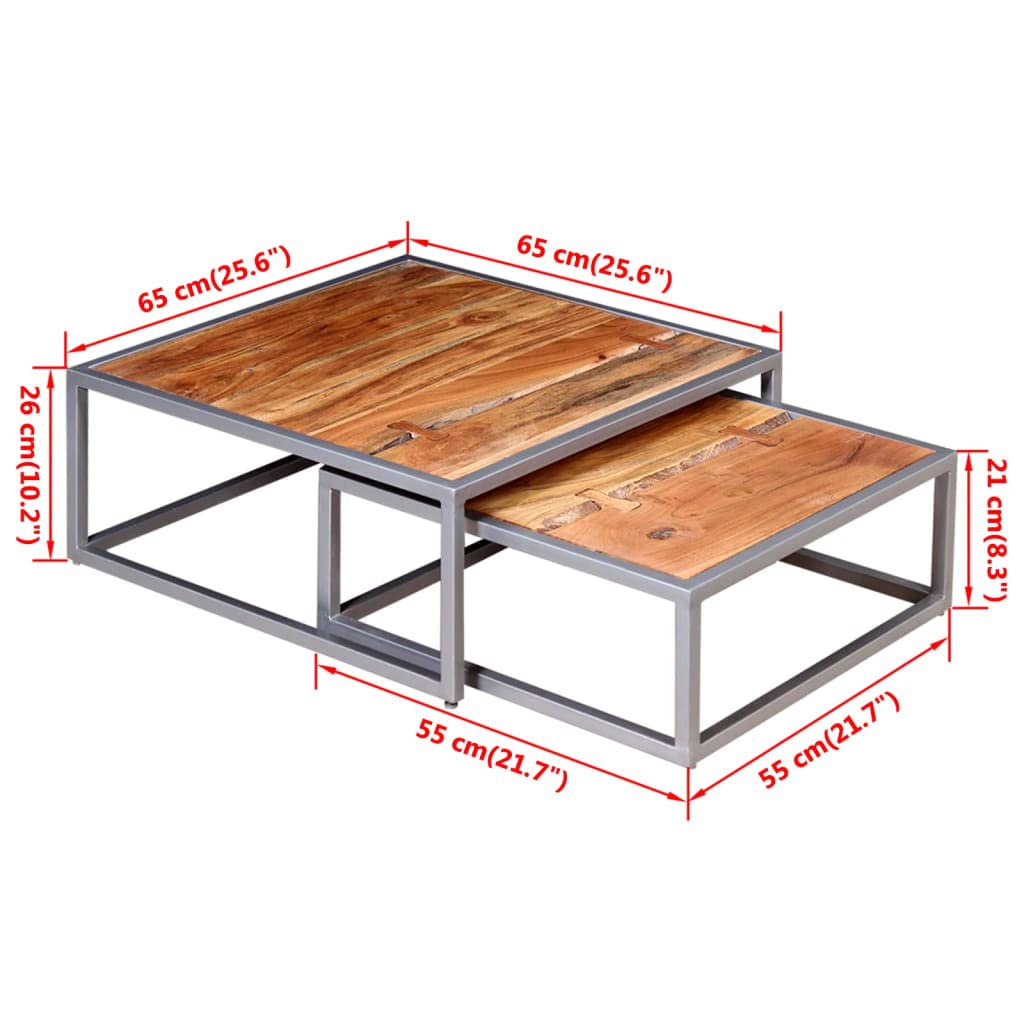 Acacia Wood and Steel Coffee Table Set of 2 Brown N783061