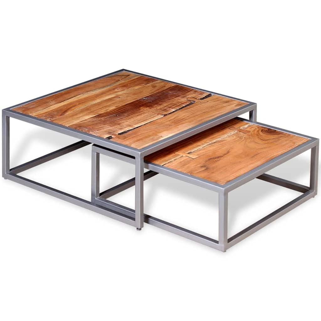 Acacia Wood and Steel Coffee Table Set of 2 Brown N783061
