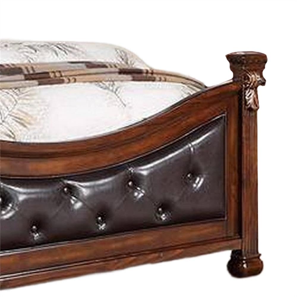 California King Bed with Tufted Vegan Faux Leather Headboard M455