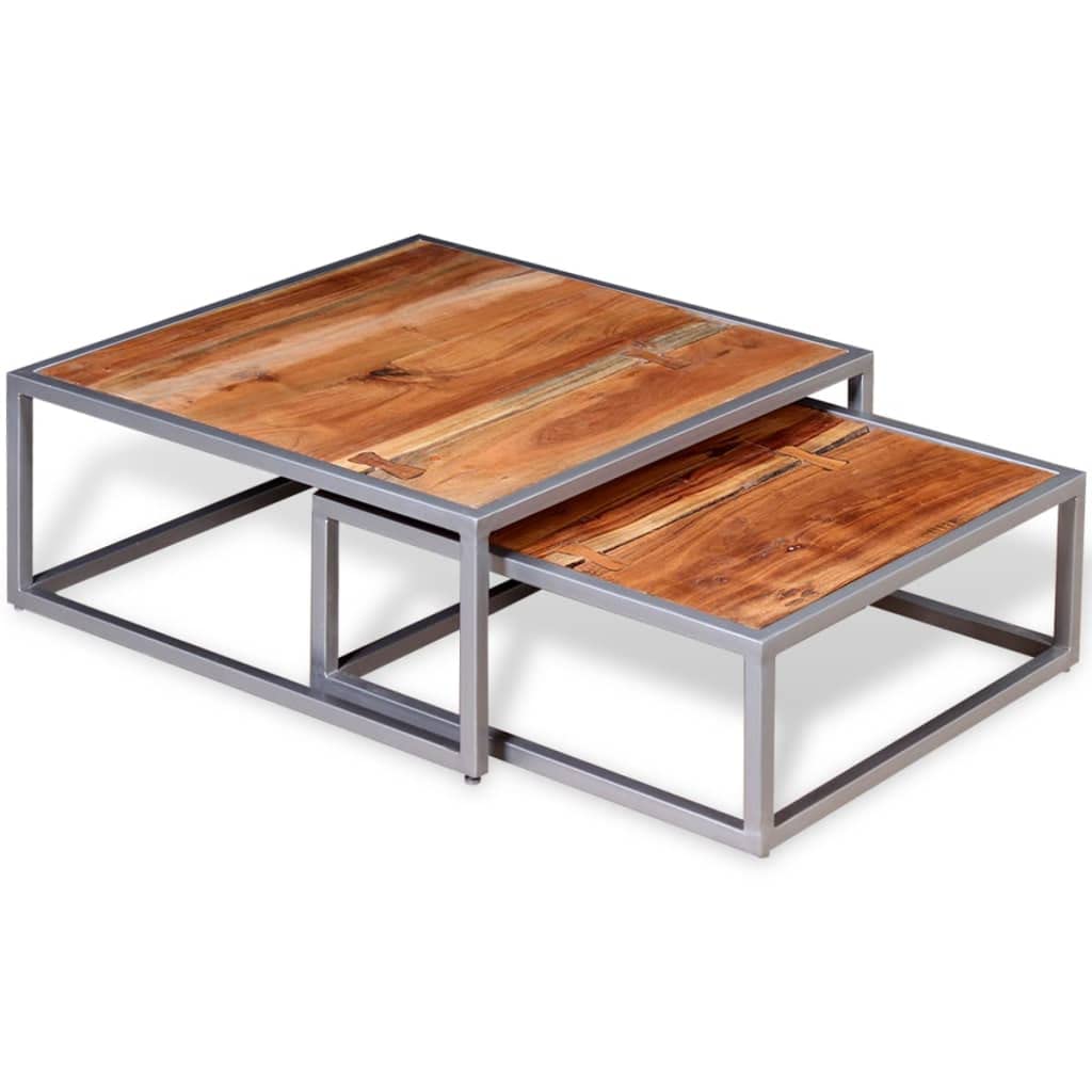 Acacia Wood and Steel Coffee Table Set of 2 Brown N783061