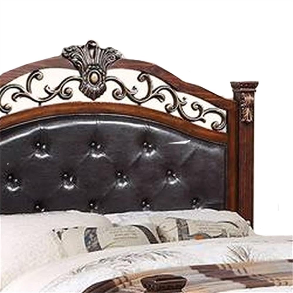 California King Bed with Tufted Vegan Faux Leather Headboard M455
