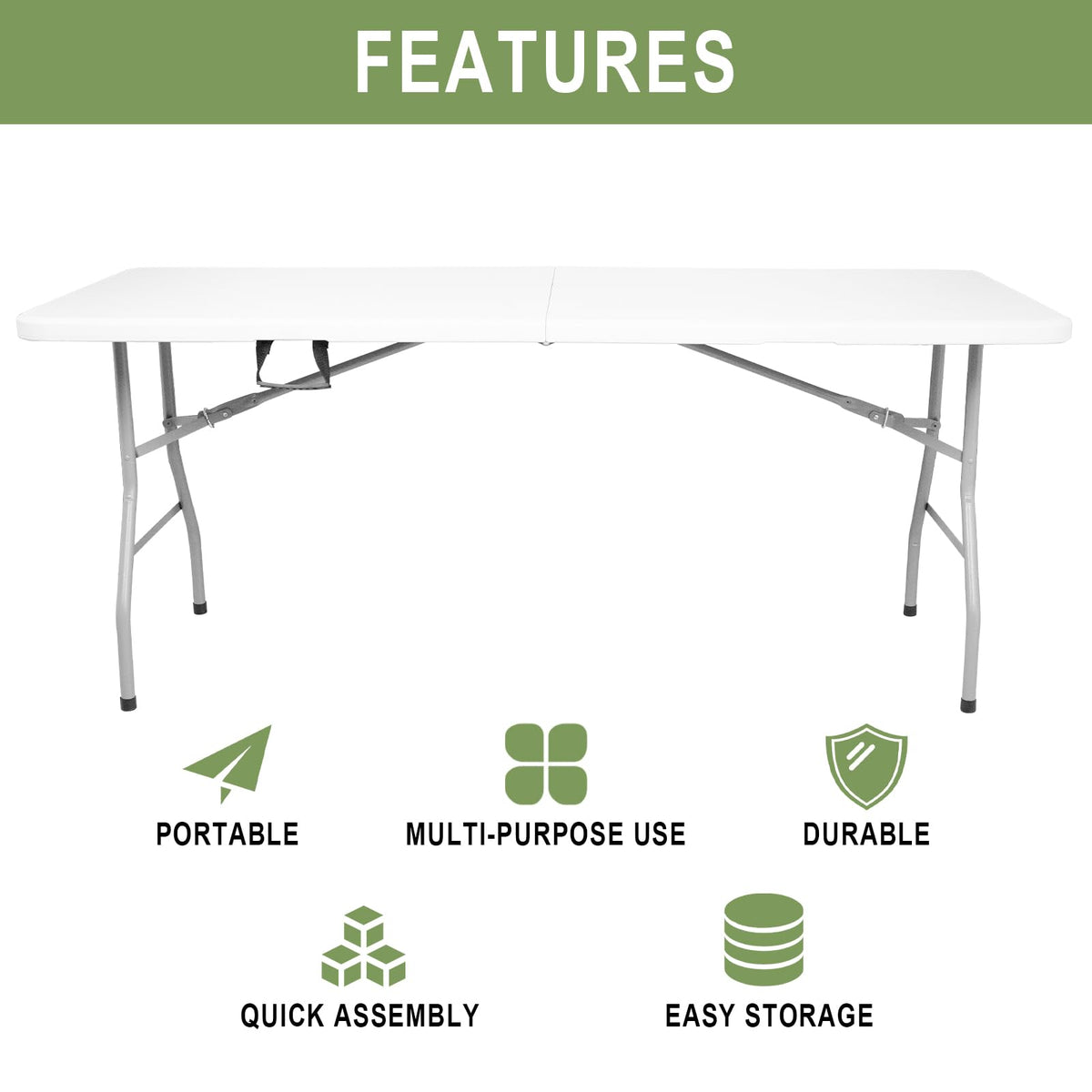 6FT Plastic Folding Table with Lock and Handle V680
