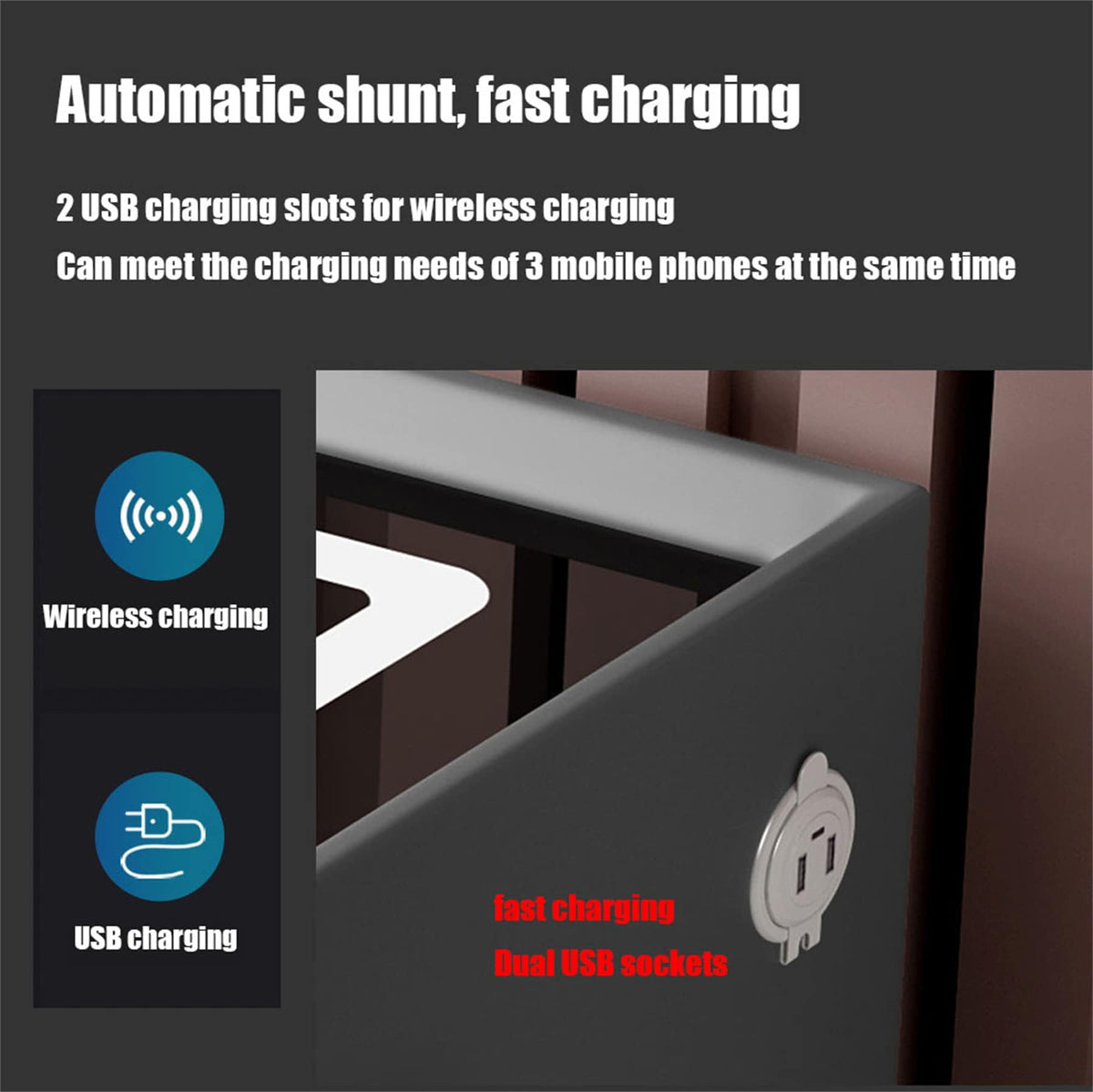 Pink 3 Drawer LED Nightstand with Wireless Charging M42071
