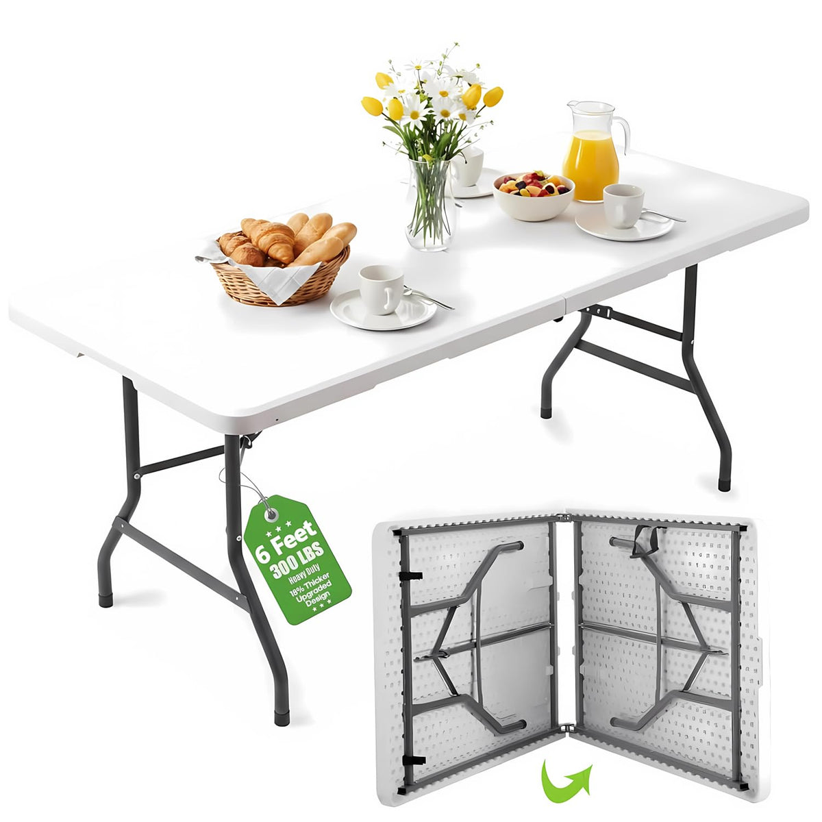 6ft White Folding Table with Carrying Handle N203