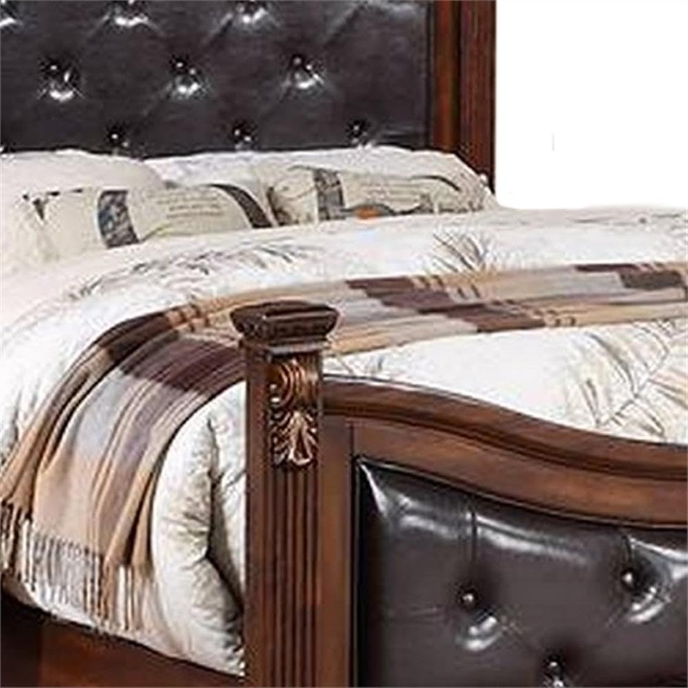 California King Bed with Tufted Vegan Faux Leather Headboard M455