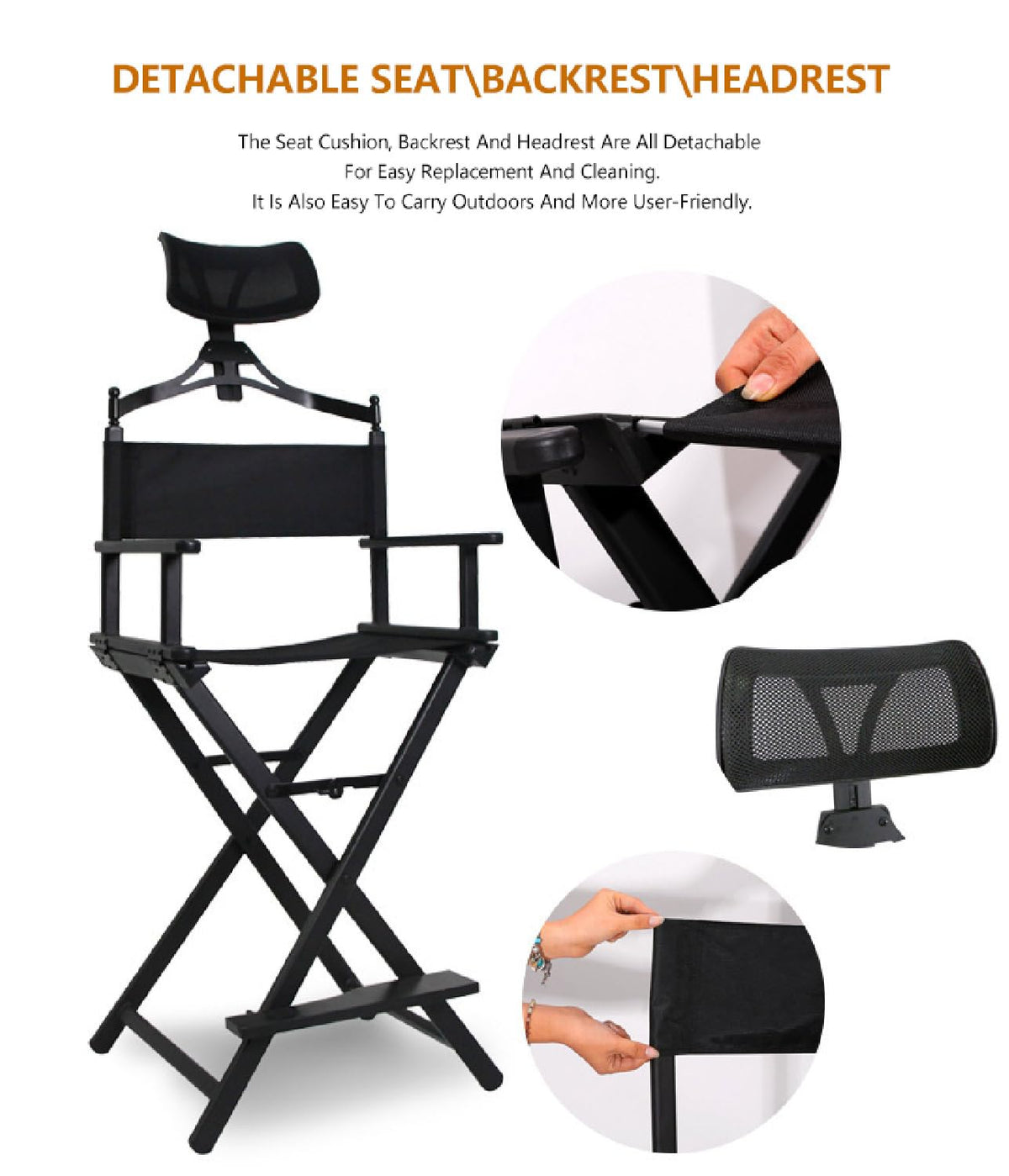 Extra Tall Foldable Makeup Artist Chair with Headrest P24638