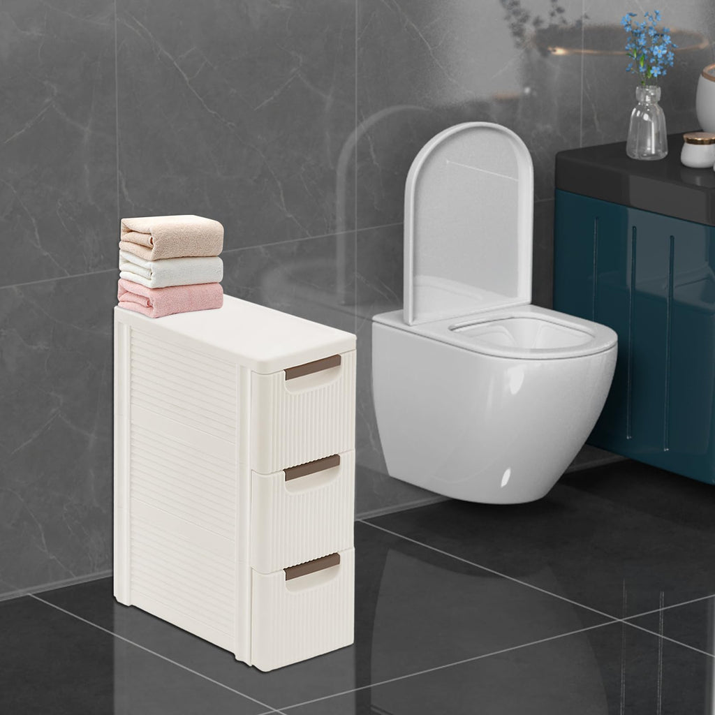 Narrow Rolling Storage Cabinet with 3 Drawers O18409
