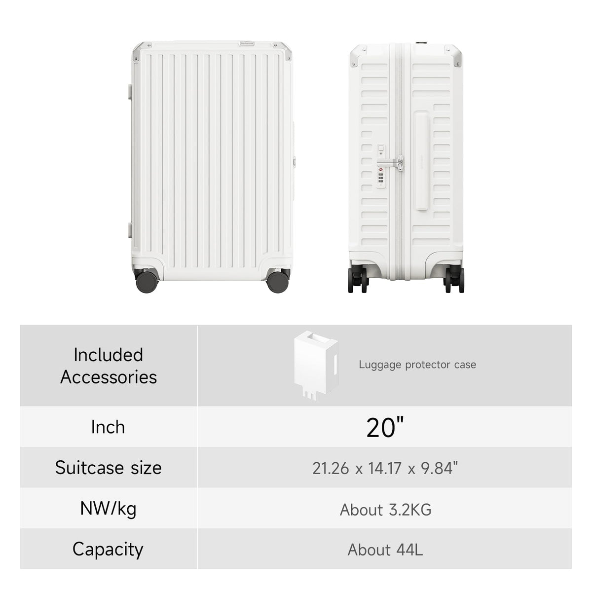 20 inch White Hardside Carry on Luggage with Spinner Wheel I685475