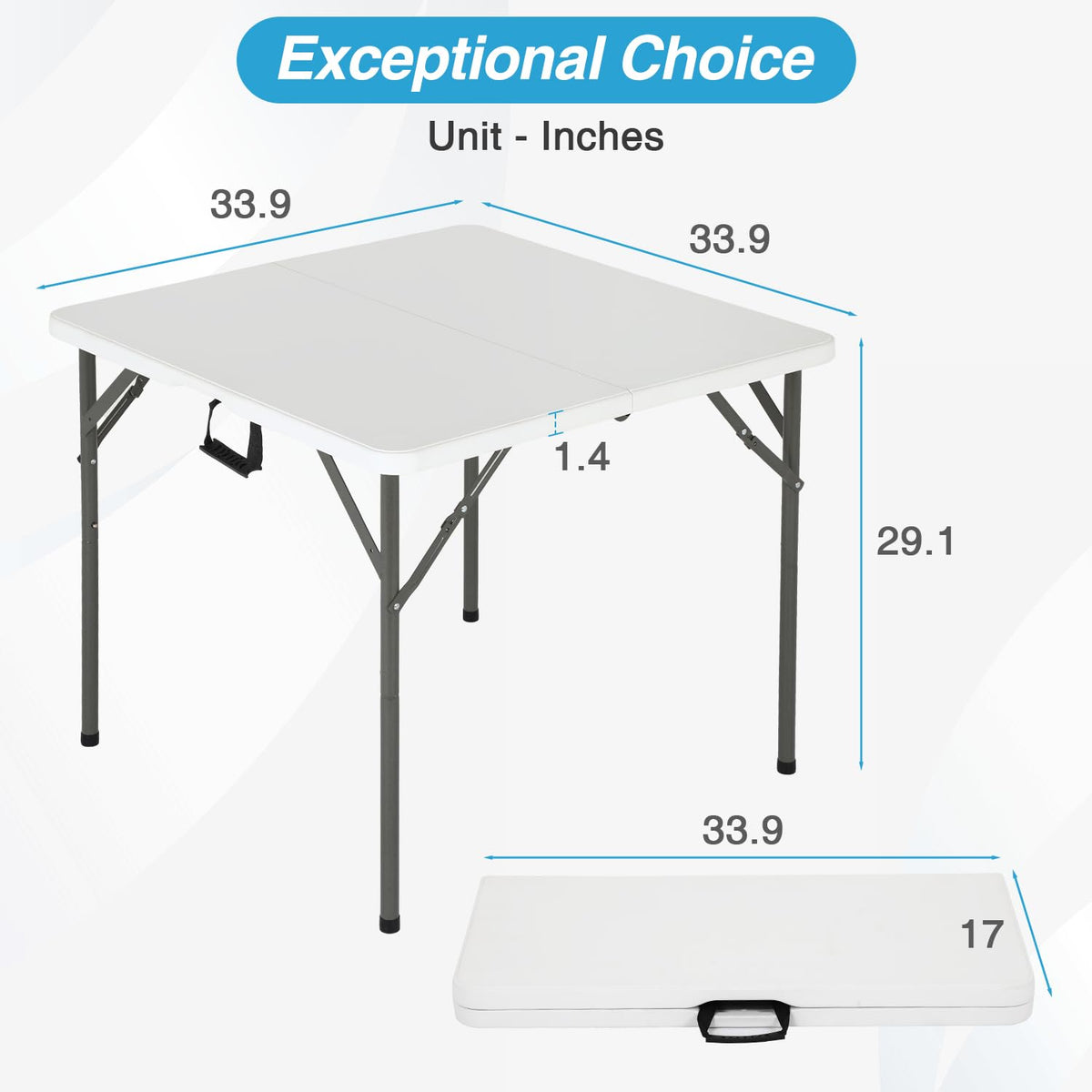 34" White Portable Plastic Folding Table W450