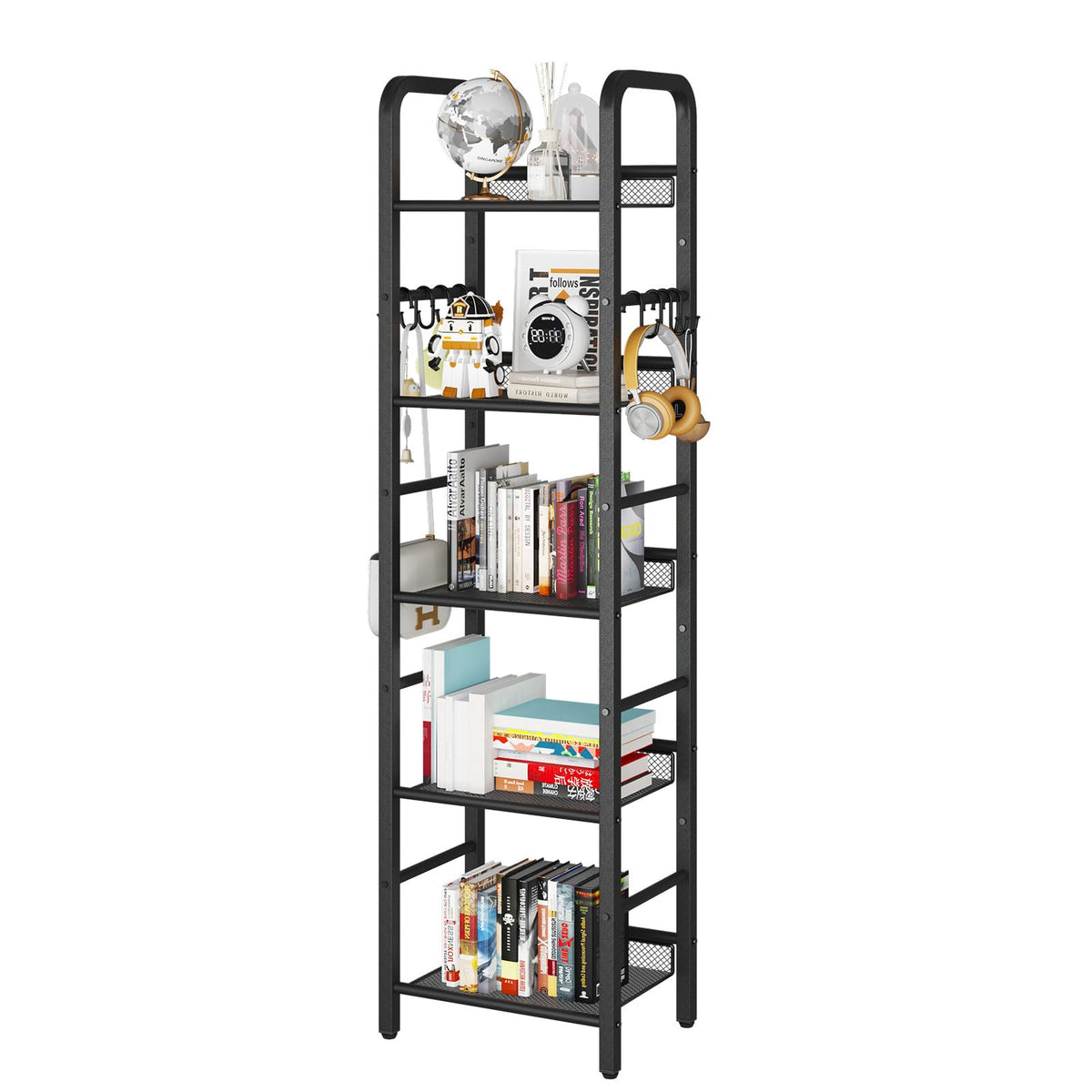 5 Tier Black Metal Bookshelf B835