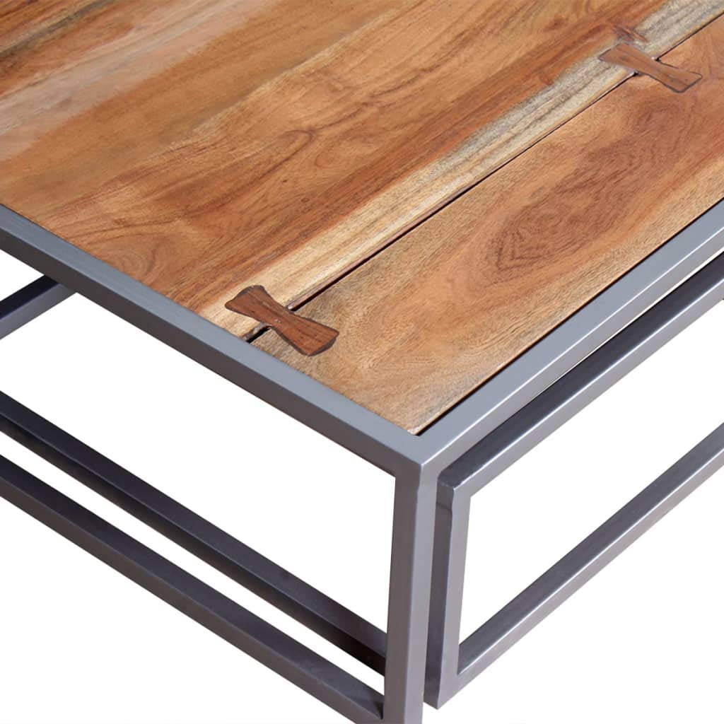 Acacia Wood and Steel Coffee Table Set of 2 Brown N783061