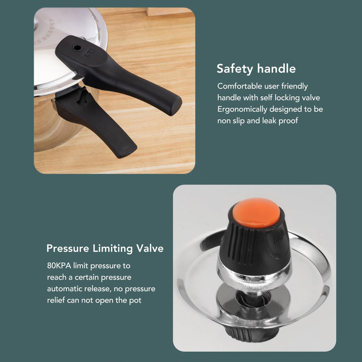 80KPA Stainless Steel Pressure Cooker with Safety Valve (3L) O900