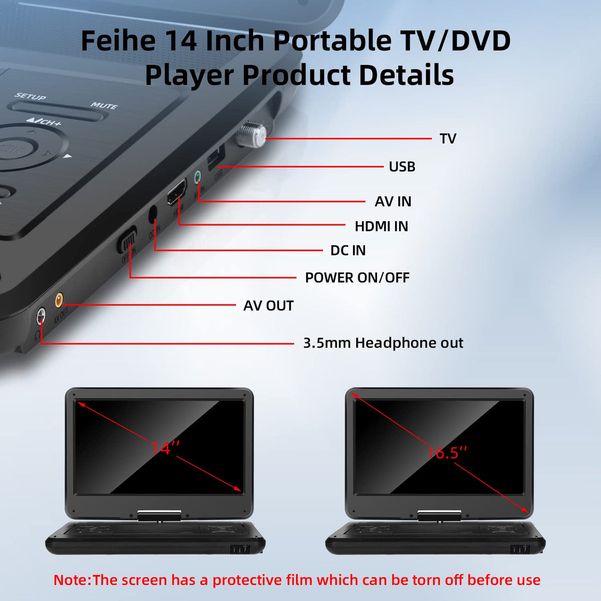 16.5" Portable TV/DVD Player Combo with 14.0" HD Swivel Screen L657