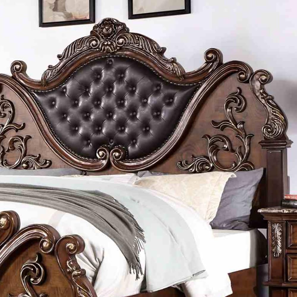 Brown Cherry California King Size Tufted Leatherette Bed F2270