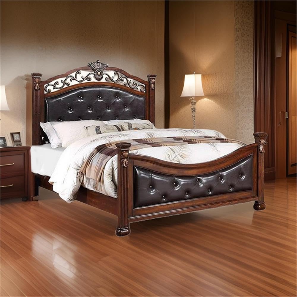 California King Bed with Tufted Vegan Faux Leather Headboard M455