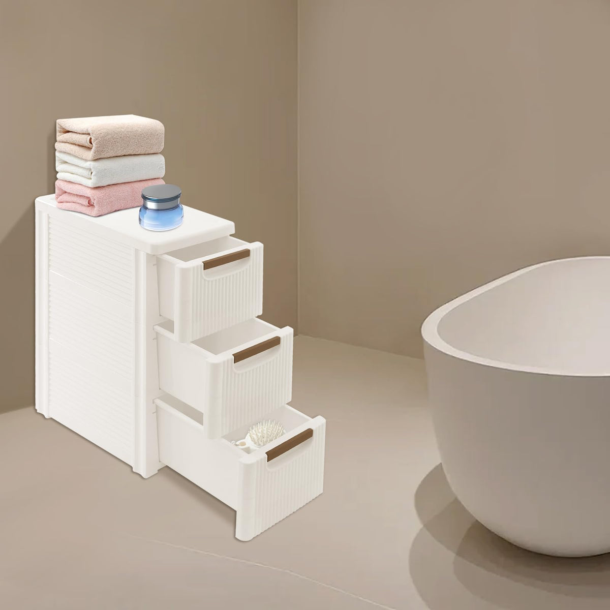 Narrow Rolling Storage Cabinet with 3 Drawers O18409