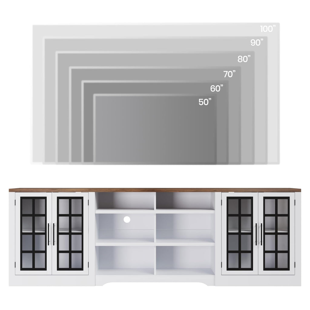 White TV Stand with Storage Cabinet and 3-Tier Open Shelves I990328