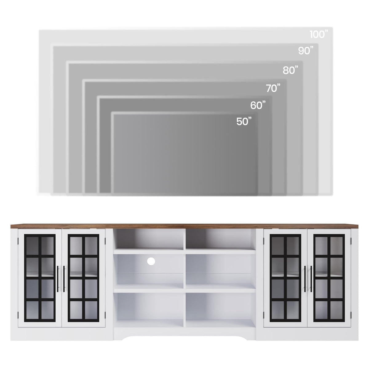 White TV Stand with Storage Cabinet and 3-Tier Open Shelves I990328
