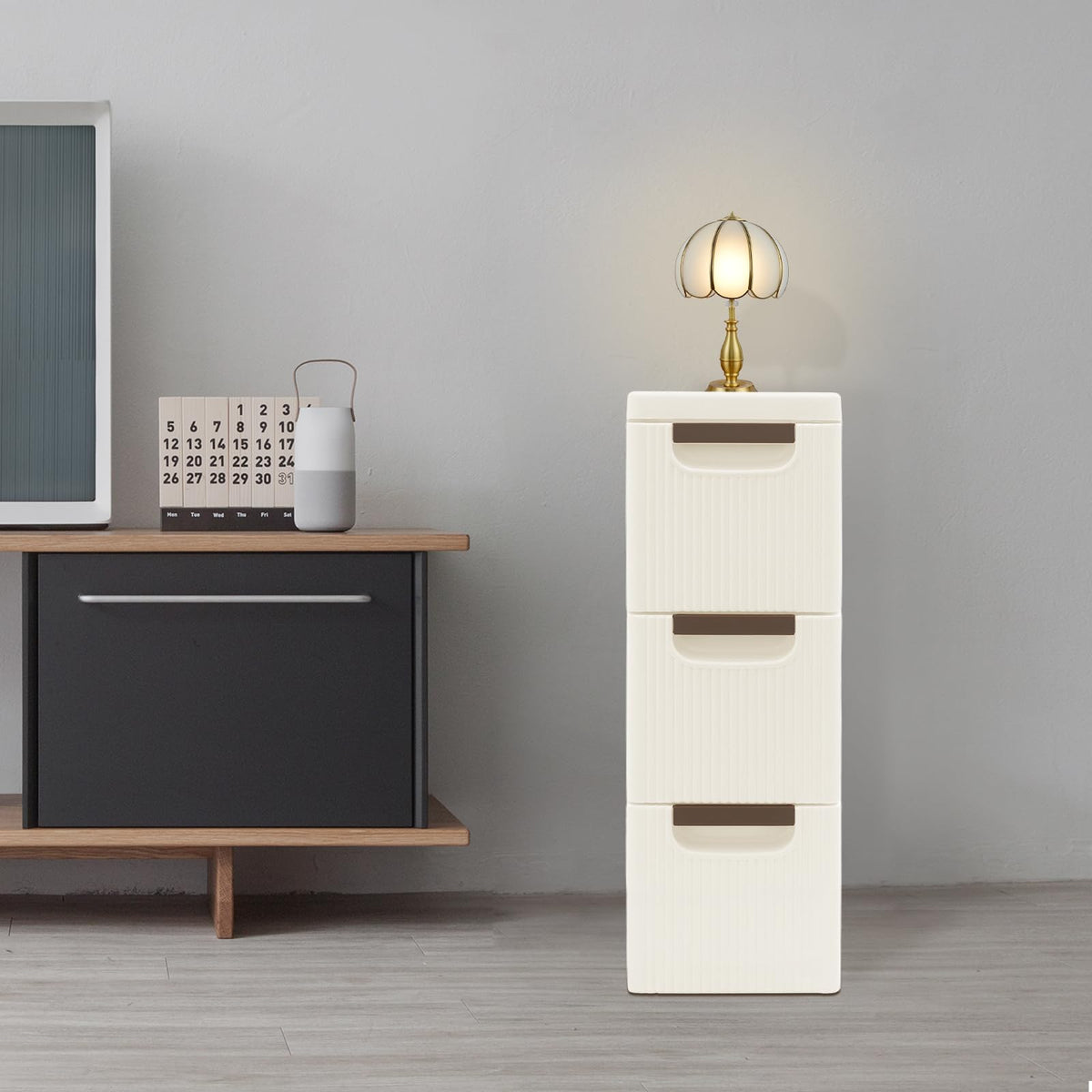 Narrow Rolling Storage Cabinet with 3 Drawers O18409