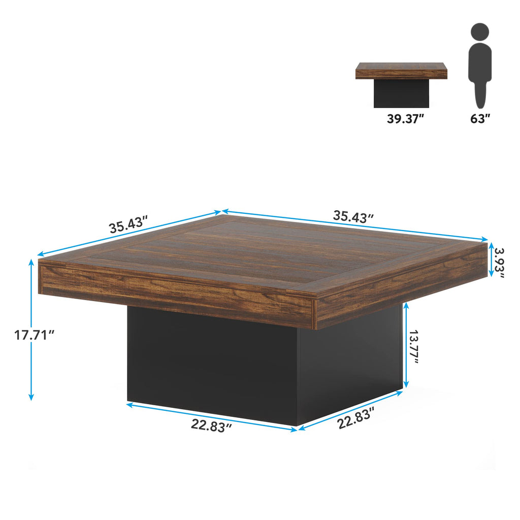 35.4-Inch Square Wood Coffee Table with LED Light N9411