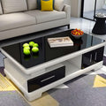Modern Rectangular Glass Coffee Table with White Wood Base and Storage C22634