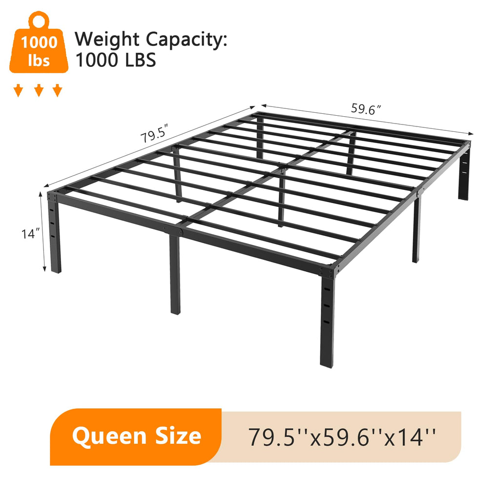 14 Inch Queen Metal Platform Bed Frame with Underbed Storage K525