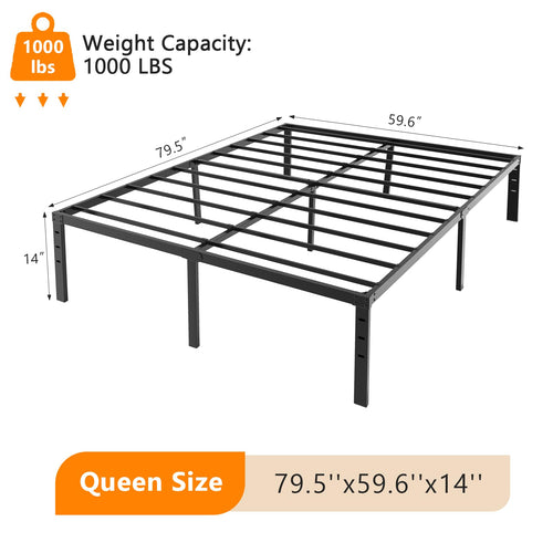 14 Inch Queen Metal Platform Bed Frame with Underbed Storage K525