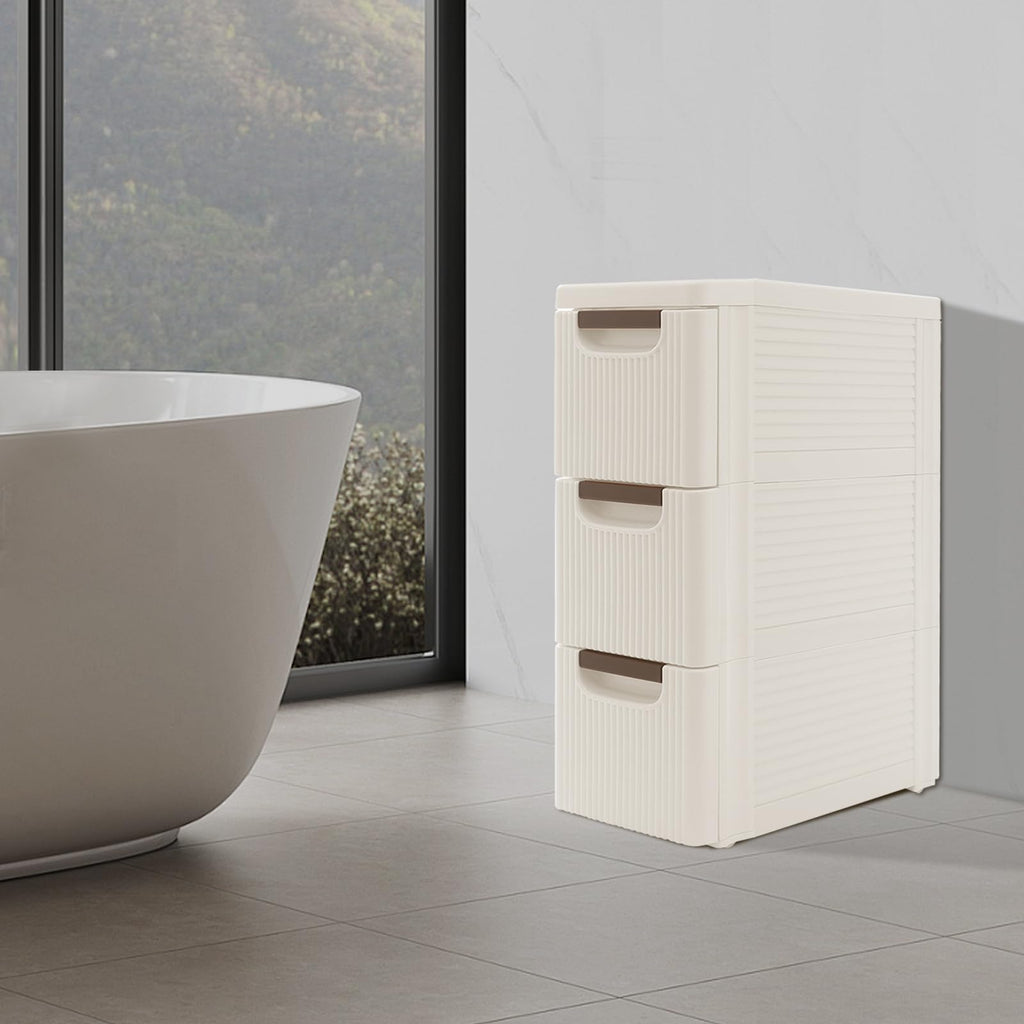 Narrow Rolling Storage Cabinet with 3 Drawers O18409