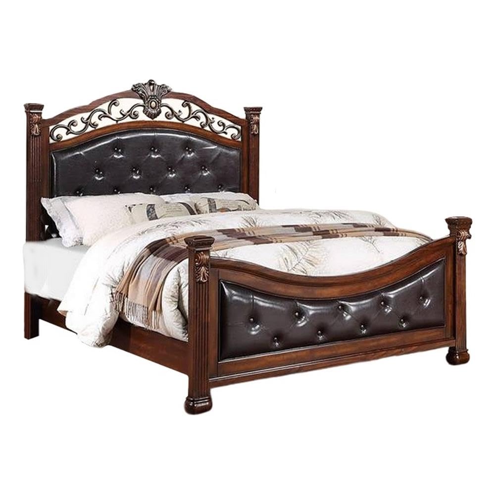 California King Bed with Tufted Vegan Faux Leather Headboard M455