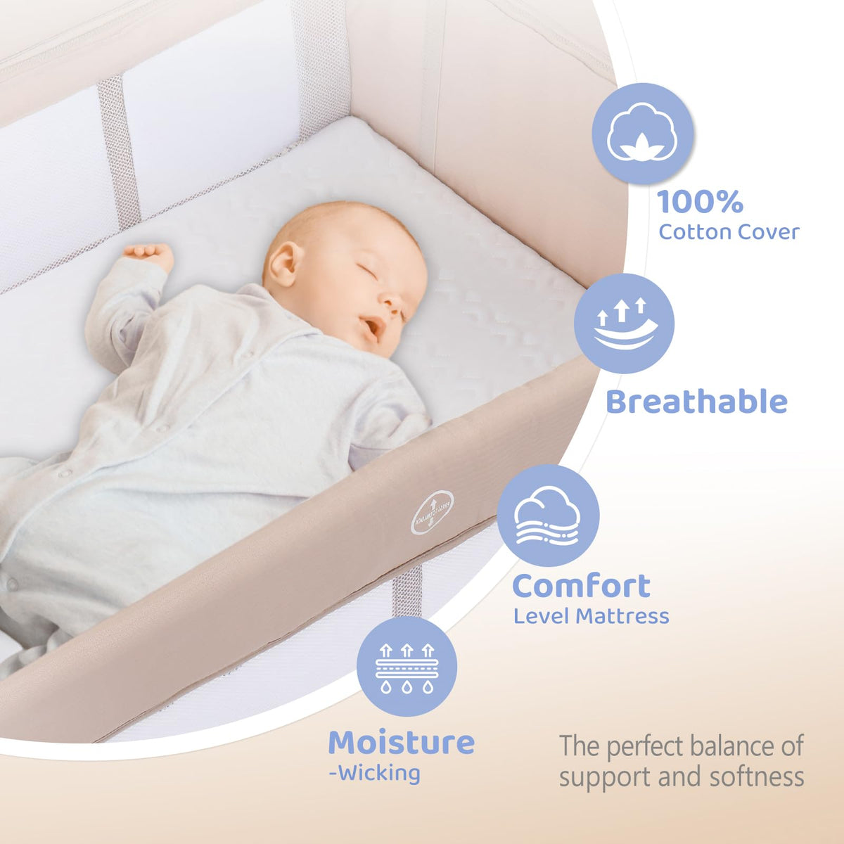 7 in 1 Bedside Bassinet with Changing Table, Storage Shelf, Mattress N7331
