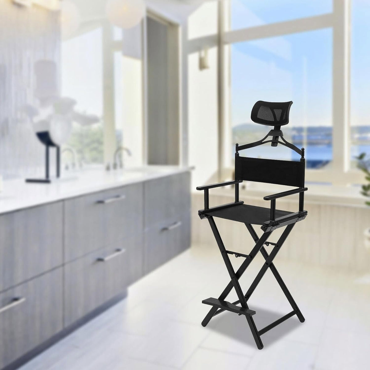 Extra Tall Foldable Makeup Artist Chair with Headrest P24638