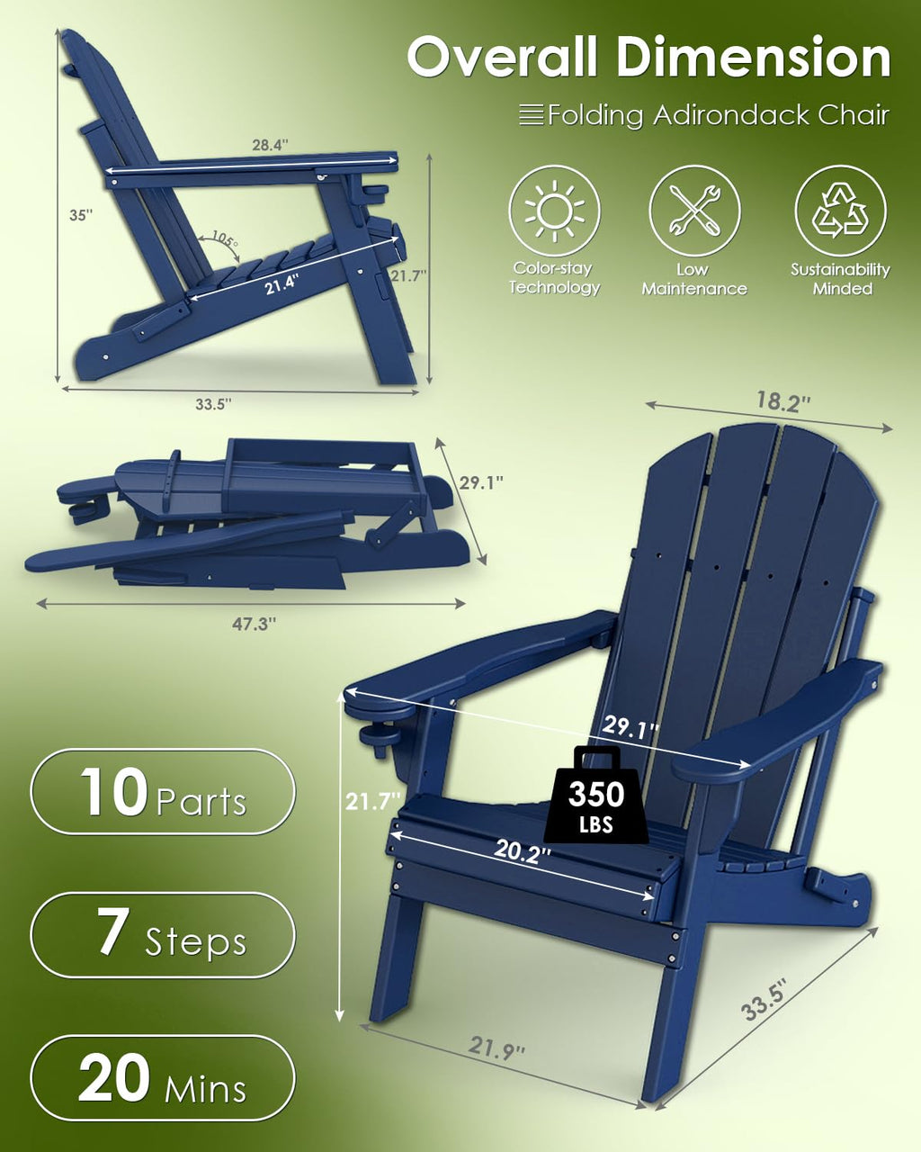 Folding Adirondack Chairs Set of 2 Blue J160492