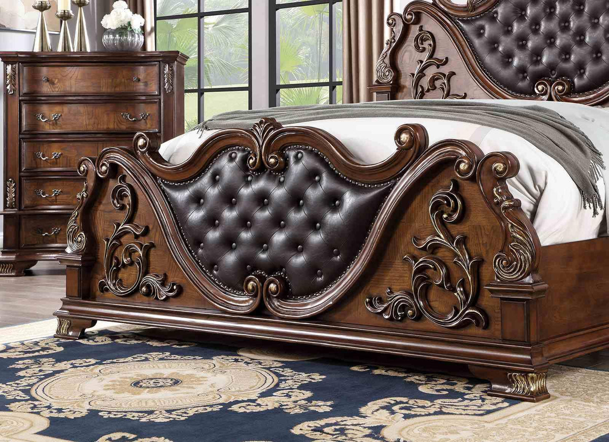 Brown Cherry California King Size Tufted Leatherette Bed F2270