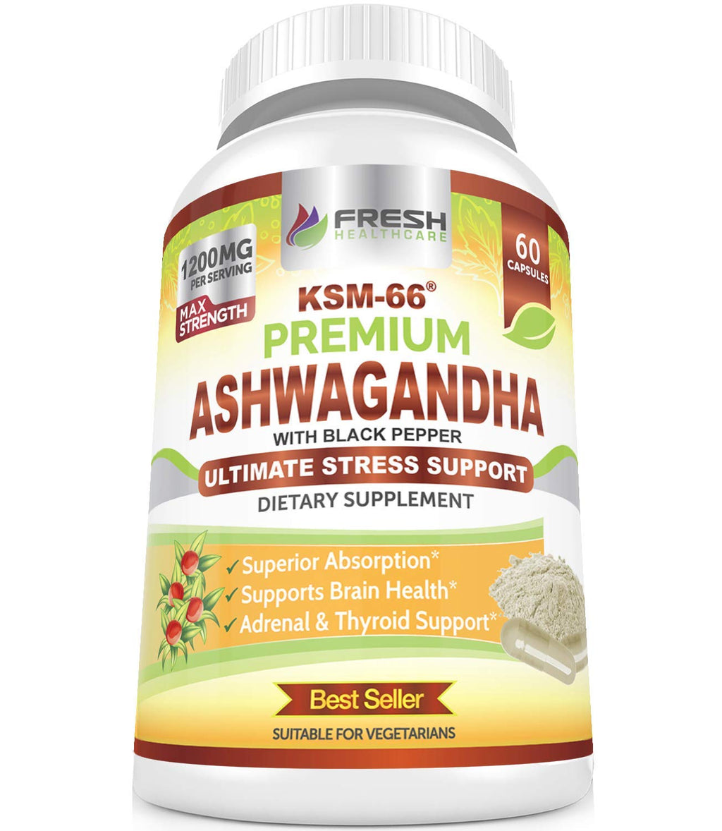 Ashwagandha Capsules 1200mg Root Extract with Black Pepper 60 Vegan Capsules U59705
