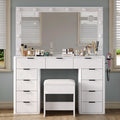 47" White Vanity Desk with 3-Color LED Mirror & 11 Drawers D211087