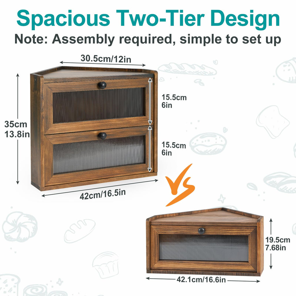Large 2 Tier Wooden Bread Box with Acrylic Window H626508