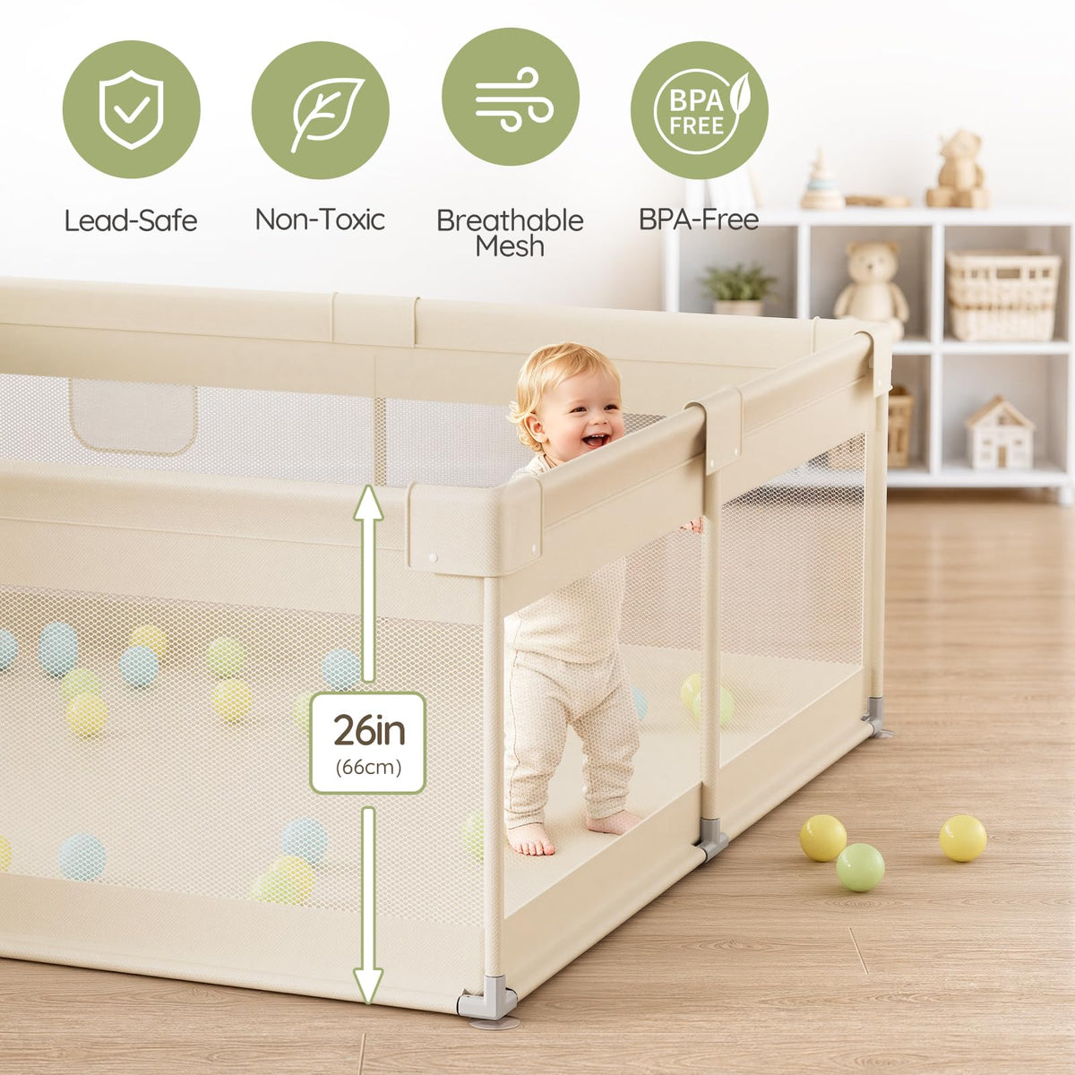Beige Small Baby Playpen V5085