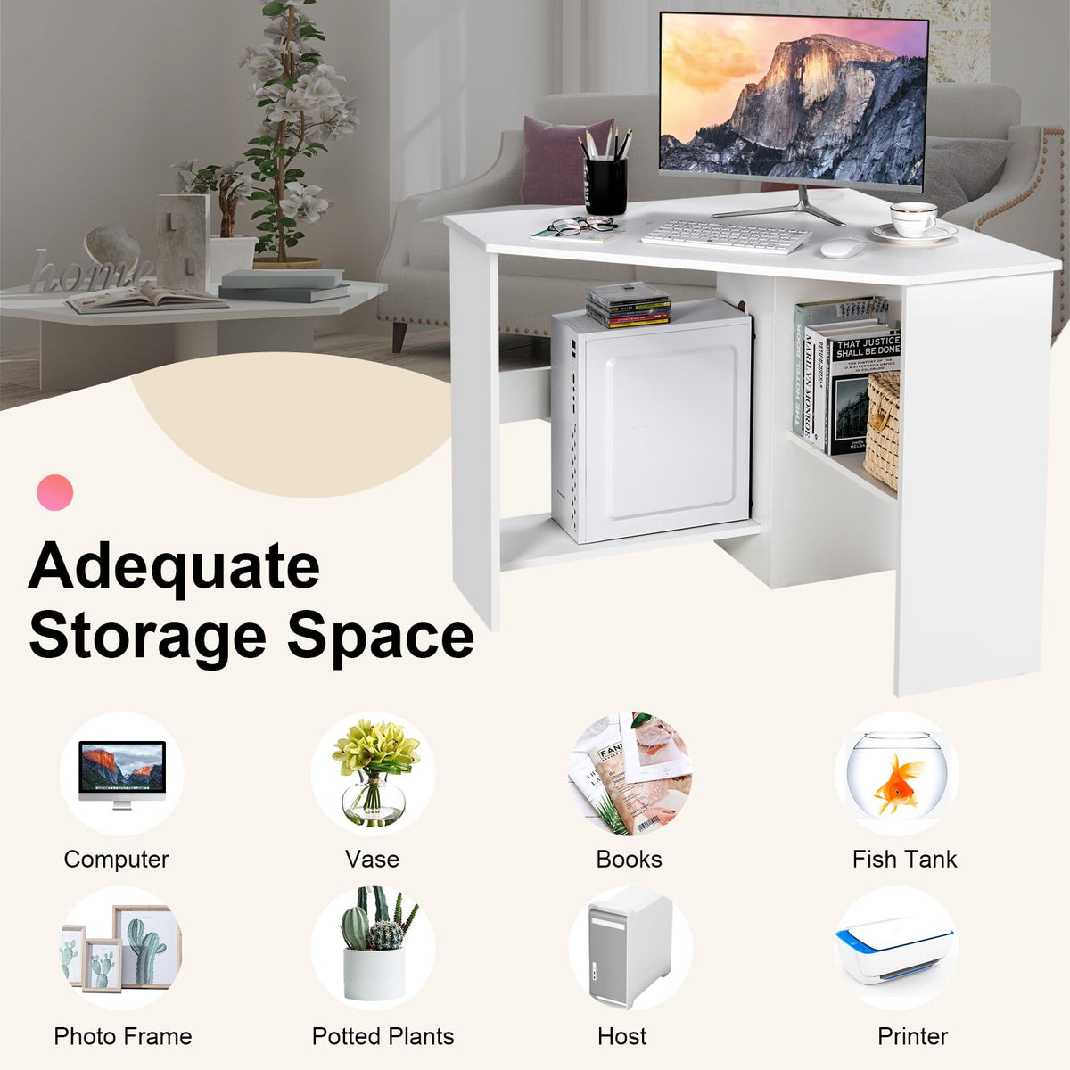 White Compact Corner Desk W10004