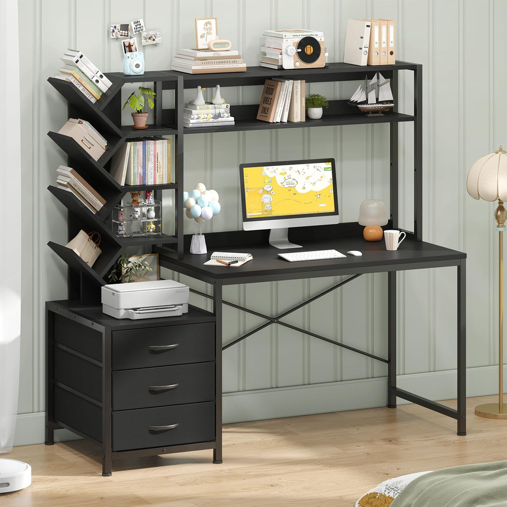 52" Computer Desk with Bookshelf, 3 Drawers & Hutch D2885