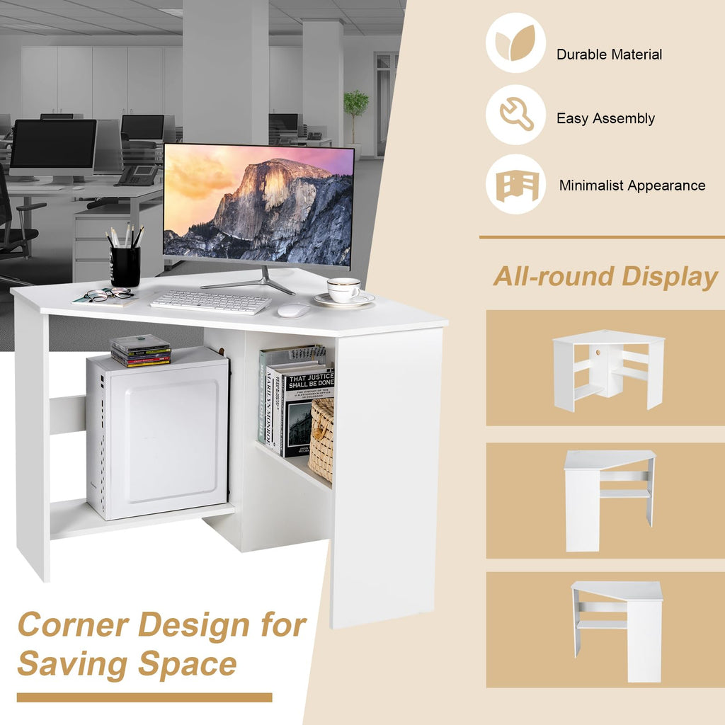 White Compact Corner Desk W10004