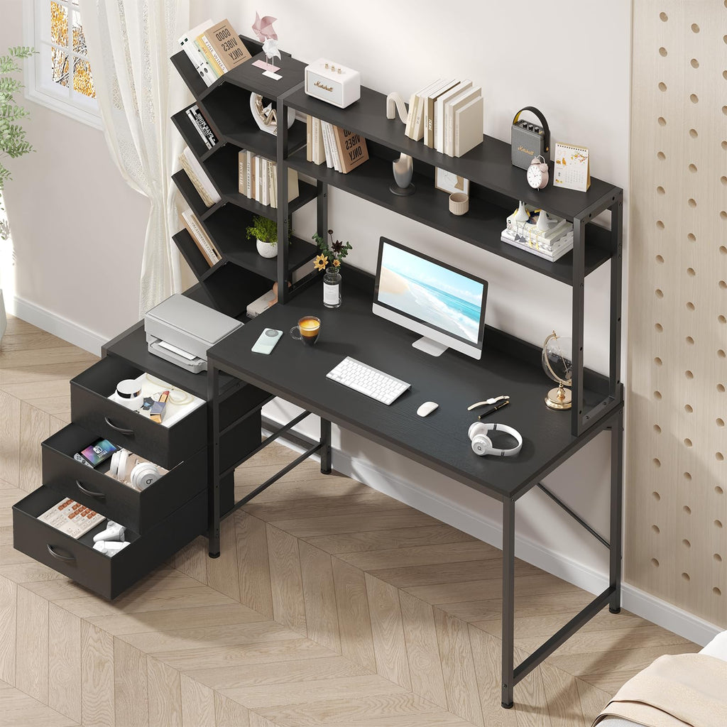52" Computer Desk with Bookshelf, 3 Drawers & Hutch D2885