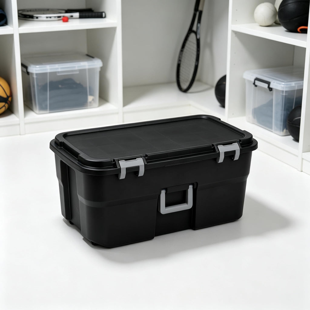 Black 22 Gal Wheeled Plastic Storage Bins L614636