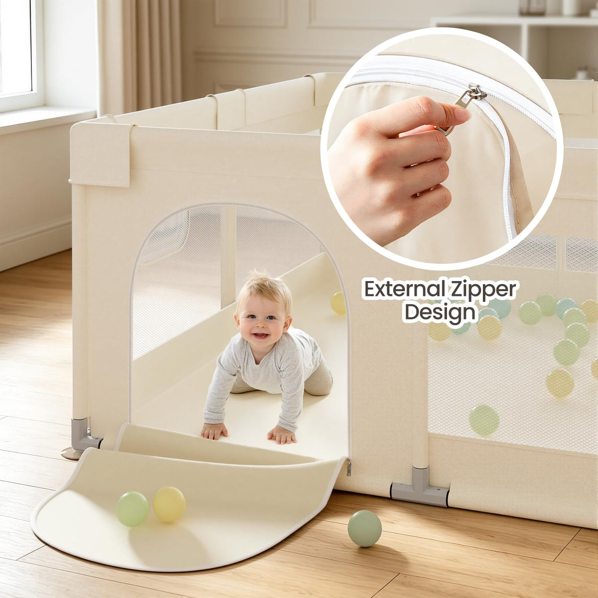 Beige Small Baby Playpen V5085