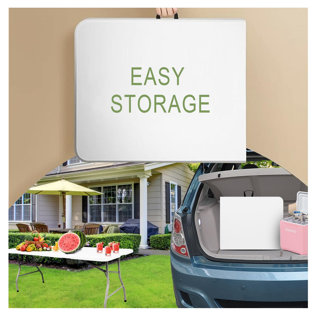 6FT Plastic Folding Table with Lock and Handle V680