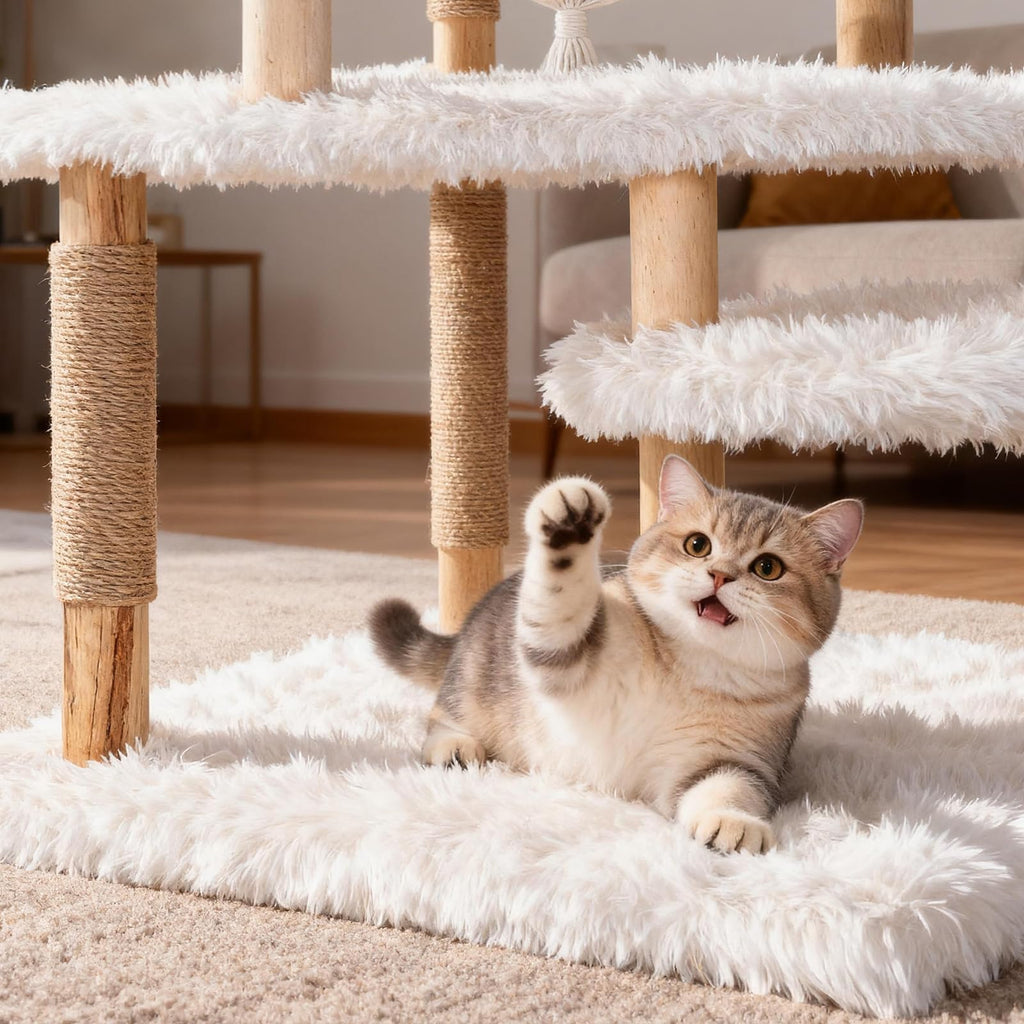 70" Tall Natural Solid Wooden Cat Tree Tower with Scratch Posts T43831