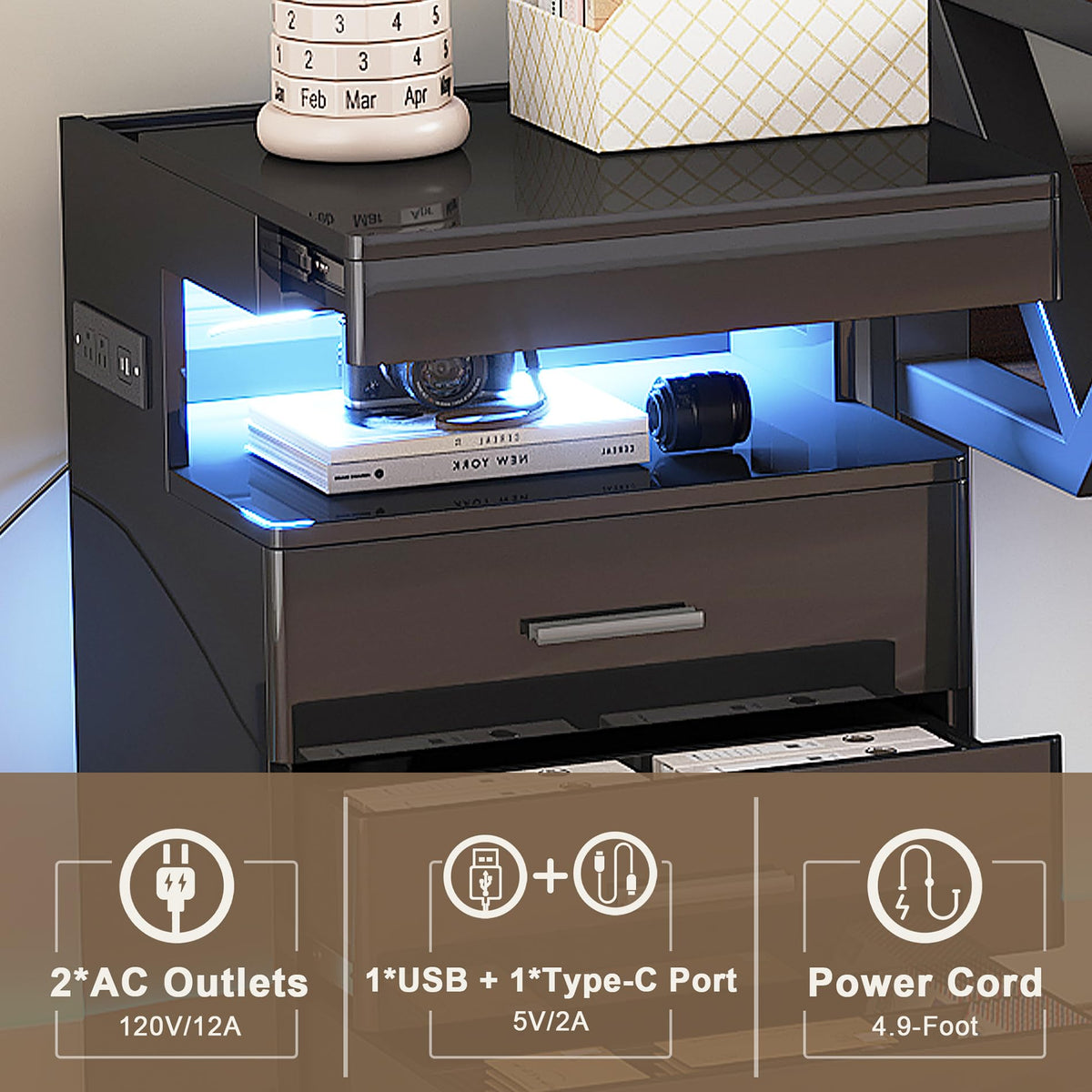 Led Nightstand with Charging Station X317