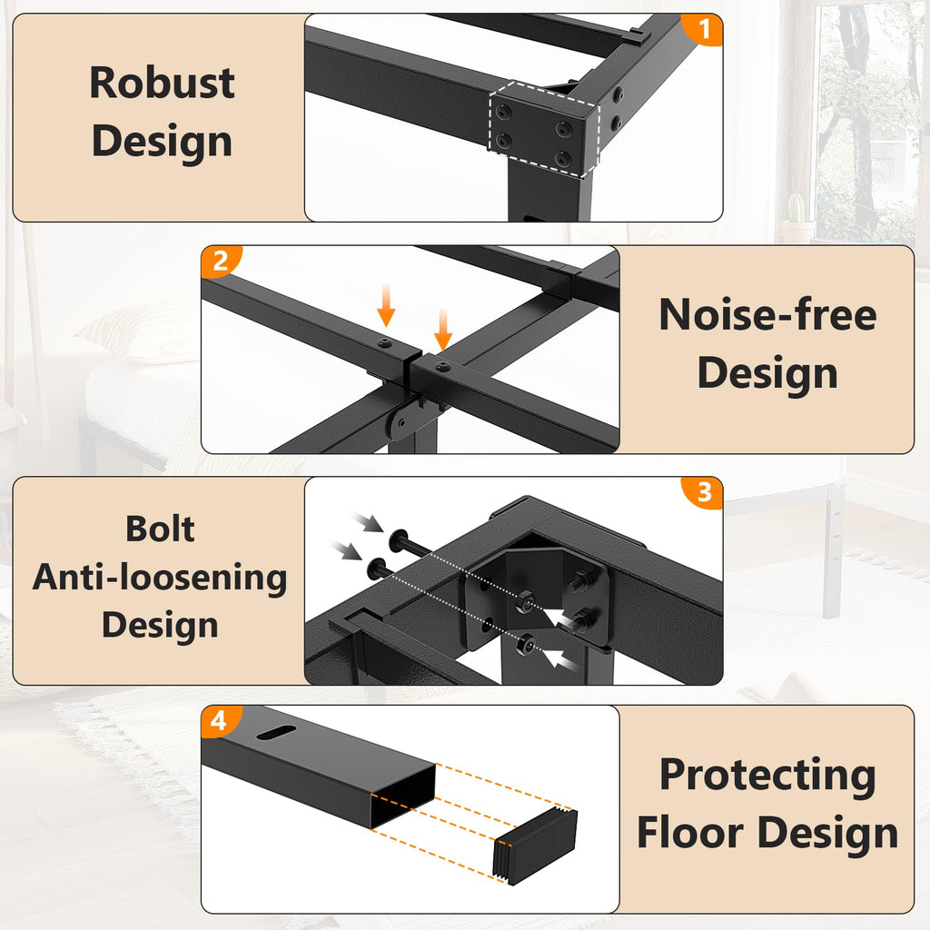 14 Inch Queen Metal Platform Bed Frame with Underbed Storage K525